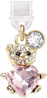 TP566 Type-C Charging Port Anti Dust Plug Little Crystal Teddy Bear with Love Heart Cell Phone Charm for iPhone 15/16/Samsung/OnePlus/Xiaomi/oppo Android Phones (Pink)