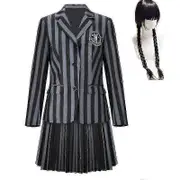 Tan Shan Wednesday Addams Cosplay Costume Nevermore Academy School Uniform Halloween Carnival Party Costume For Adults Kids With wig Child S