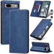 [Jasonyu] Flip Wallet Case for Google Pixel 7A,Leather Magnetic Folio Cover with Card Holder,Kickstand - TPU Shockproof Durable Protective Phone Case,Blue