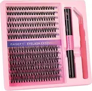 MAGEFY Lash Clusters Kit 240Pcs D Curly 9-16mm Eyelash Extension Kit with Lash Bond and Seal Individual Lashes Kit Easy to DIY at Home