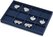 Oirlv Velvet Jewellery Storage Tray 12 Grids Dark Blue Jewellery Tray for Ring Earring Necklace Bracelet Organiser and Display