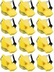 Fox 40 Classic CMG Safety 3-Chamber Pealess Whistle + Lanyard, Yellow (12-Pack)