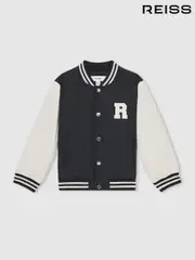 Reiss Navy/ Off White Arkan 13-14 yrs Colour-Block Varsity Bomber Jacket (F97877) | $150