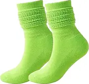 [VIGUEUR] Neon Slouch Socks, Green Knee High Sock for Neon Party, Green, One Size