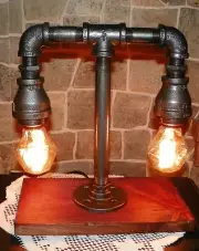 Handcrafted Industrial Pipe 2 light lamp in with edison bulbs,assembled in USA