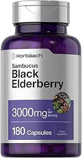 Horbaach Black Elderberry 2000 mg 180 Capsules | Immune Support | Non-GMO, Gluten Free | Sambucus Herbal Extract Supplement
