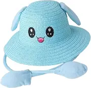 [ａ aternee] Rabbit Ear Sunshade Straw Hat Sun Hat Breathable Portable with Ears Moving Jumping Pop up Sunscreen Hat Fisherman Caps for Commuting Gift