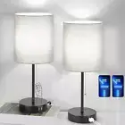 Table Lamps Set of 2 with USB Charging Ports, Grey Bedside Lamps with AC Outlet,