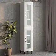 Hanging Wall Cabinet High Gloss White Engineered Wood Storage Cabinet with Doors, Wall-Mounted Side Cabinet for Small Spaces, Utility Cabinets for Storage, Short Pantry Cabinet, 60 kg Capacity