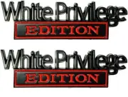 2X White Privilege Edition Emblem 3D Alloy Fender Badge Decal (Black Red)