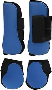 4Pcs Horse Leg Boots Set, Horse Tendon Boots, Horse Sport Boots, PU Horse Front and Rear Leg Brace Guards with Cushioning Inner Pad for Tendon Protection (Blue Set Large)