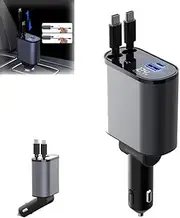 4 in 1 Fast Car Phone Charger， Car Cigarette Lighter Charger， Car Charger Adapter, Retractable Car Charger, 2 Retractable Cables and USB Car Charger (TypeC Cords)