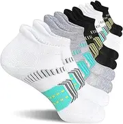 [Nicedeal] 5 Pair Athletic Socks for Men Women Breathable Polyester Cotton Running Socks Anti-Blister Women's Ankle for Sports, Size 33-41, Black + White + Grey