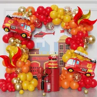 在飛比找蝦皮購物優惠-128 件裝消防車主題紅色黃色消防車鋁箔氣球花環拱形套件男孩