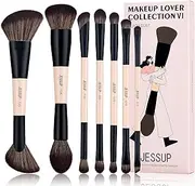 Jessup Makeup Brushes Set 7pcs Double Sided Makeup Brushes for Foundation Concealer Blush Eyeshadow Contour Bronzer Powder Blending Eyebrow Eyeliner, Cruelty-Free Make up Brushes Peach Dust T600