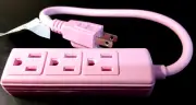 Pink 3 Outlet Electrical Wall Plug Socket Grounded Power Cord Strip Home Office