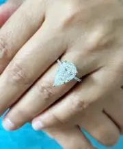 Pear Cut Simulated Diamond Engagement Ring Halo 14K Solid White Gold 5.50ctw