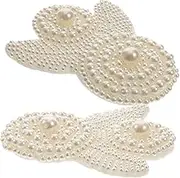 jojofuny 2Pcs Imitation Pearl Embroidered Clothing Patches for DIY Decoration Applique Floral Design for Wedding Shoes Bags Hats and Crafts