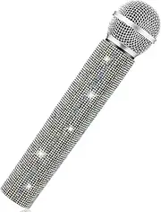 Sanwuta Fake Microphone Prop Sparkly Bling Rhinestones Plastic Play Microphone Pretend Glitter Bedazzled Mic for Cosplay Party Costume(AB Color)