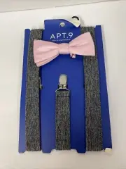 APT 9 Bow Tie Suspenders Lot Grey and Pink Tie New Gray Suspenders