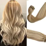 Myfashionhair Clip in Hair Extensions Real Human Hair Extensions 18 inches 70g Clip on for Fine Hair Full Head 7 pieces Silky Straight Weft Remy Hair (20 inches, #18-613)