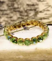 Peridot And Apple Green Crystal In Gold Plated Stretchy Bracelet