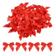 50Pcs Mini Ribbon Bows 2.5" Mini Fabric Satin Ribbon Flower Bows Red
