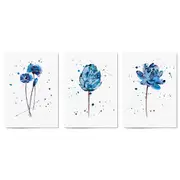 Set of Blue Scandi Flower Abstract Kitchen Wall Art