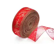 C167 2Pack 2 Meters Red Hot Stamping Printing Ribbon Ribbon Christmas Decorations Mesh Ribbon Christmas Tree Ornaments