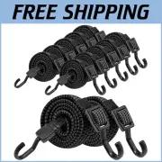 12 Pack Adjustable Heavy Duty Bungee Cords - 40 Inch Outdoor Straps with Hooks