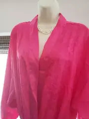 Adonna Robe Size Medium Matching Belt Fuchsia Satin Look Trim 3/4 Sleeves NWT