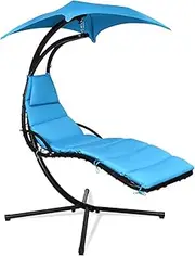 Costway Hanging Lounger Chair w/Canopy, Outdoor Free Standing Swing Chair W/Cushion Built-in Pillow, Freestanding Hammock Chair for Patio Poolside Backyard Garden（Turquoise）
