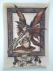AMY BROWN NEW & MINT FAIRY POSTCARD/MINI ART PRINT AUTUMN MUSHROOM LEAF Faerie