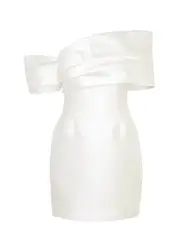 Solace London Edda Off-the-shoulder Satin Mini Dress - Cream - 14 (UK14 / L) 14 (UK14 / L)