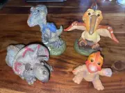 4 Playful Fun Ceramic Dinosaur Statues. Artist Signed 1993 Land Before Time?