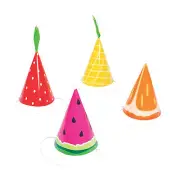 Tutti Frutti Cone Party Hats - Apparel Accessories - 12 Pieces