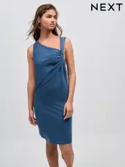 Navy Blue Twist Neck Slinky Mini Dress (F01150) | $53