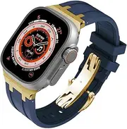 [KAVJU] Fluororubber Replacement Watch Strap Mod Kit，For Apple Watch 45mm 44mm 41mm 40mm Ultra 49mm, Mens Rubber Watch Straps Stainless Steel Butterfly Clasp For 8/7/6/5/4/SE Series
