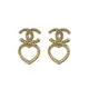 Chanel 銀雙C logo 鏤空愛心水鑽鑲飾針式耳環(ABB665-銀)