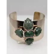 Vintage Banana Republic New Old Stock Silvertone Bracelet,Green Lucite Gems tags