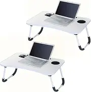 Lap Desk for Bed & Sofa with Cup Holder & Foldable Legs Foldable Laptop Table, Breakfast Serving Bed Tray, Foldable Leg & Tablet Phone Groove (1PC-Beige-R)