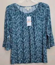 Woman's NWT Michael Kors Small 3/4 Flare Sleeve Floral Leaf Top Pullover