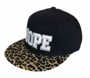 “Dope” Flat Bill Ball Cap Snap Back Adjustable Black & Leopard Print Visor