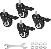 uxcell 2 Inch Swivel Threaded Stem Casters M8x15mm Thread PU Caster Wheel with Brake 110lbs Load for Furniture Carts, Black 4pcs