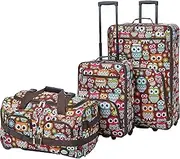 [Rockland] Vara Softside 3-Piece Upright Luggage Set, Owl, 20 inch,22 inch,28 inch, Vara Softside 3-Piece Upright Luggage Set