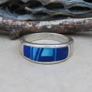 Native American Navajo Sterling Silver Inlaid Turquoise Lapis Lazuli Ring Ban...