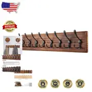 Rustic Wall-Mounted Coat Rack with 8 Heavy-Duty Hooks - Pine Wood Design