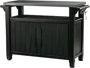 Keter Unity XL Portable Outdoor Table with Stainless Steel Top for Kitchen Prep and Outdoor Storage Cabinet for Grilling Accessories, Dark Grey