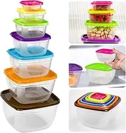 KYYGKY Set of 7 Storage Containers 4200/2600/1500/1000/550/300/100 ml Food Storage Containers with Lid, Freezer Containers, Storage Box, Kitchen for Mealprep & Organisation, Dishwasher and Microwave