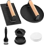 Leonyo Cast Iron Burger Press Set, Heavy Duty Burger Smasher with Hamburger Press Patty Maker Mold, Meat Tenderizer, 90 Hamburger Patty Papers, Bacon Meat Grill Tool